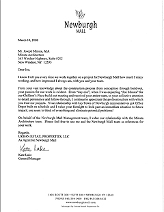 Newburgh Mall Letter of Recommendation